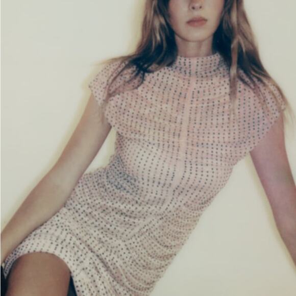 ZARA BLOGGER FAVORITE SHORT MESH RHINESTONE DRESS - Picture 12 of 13